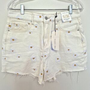 NWT Khaki + Blue Cream Daisy Embroidered Denim Shorts – Size 11/30